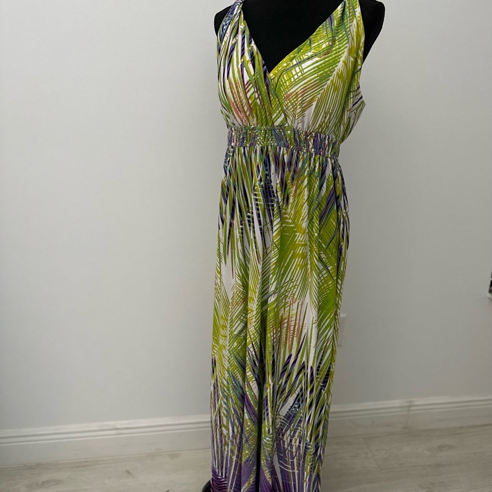 Glamour Green and Purple Ruched Halter Maxi Sundress